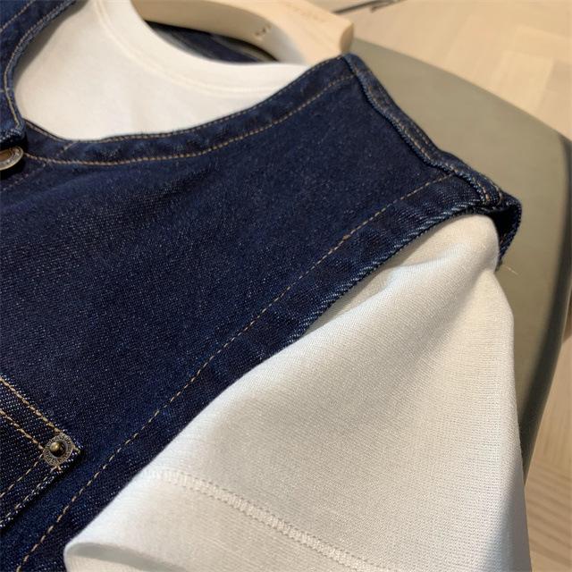 Korean Style Retro Dark Blue Round Neck Denim Vest - Women's Petite Sleeveless Fashion for Spring & Autumn