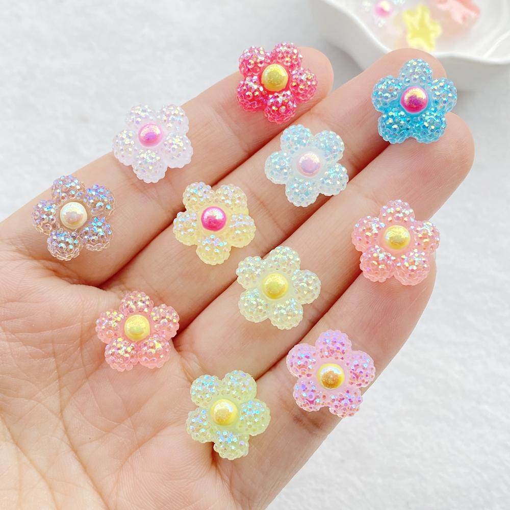 

30pcs Colorful Resin Kawaii Cute Shiny Flowers Nail Art Flat back Stone Figurines Scrapbook DIY Manicures Appliques Crafts