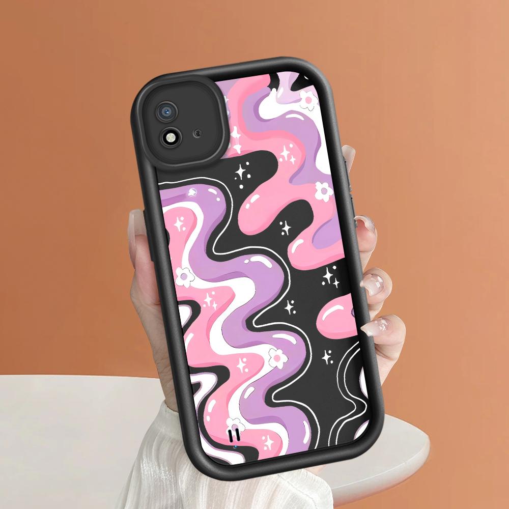 Soft Silicone Square Ladder Printing Pattern Phone Casing Full Cover Camera Shockproof Protection Rubber Case for OPPO Realme