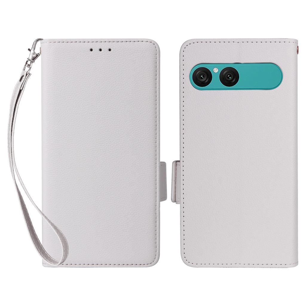 For Sony Xperia 10 VII Case Litchi Texture Wallet Leather Phone Cover with Wrist Strap