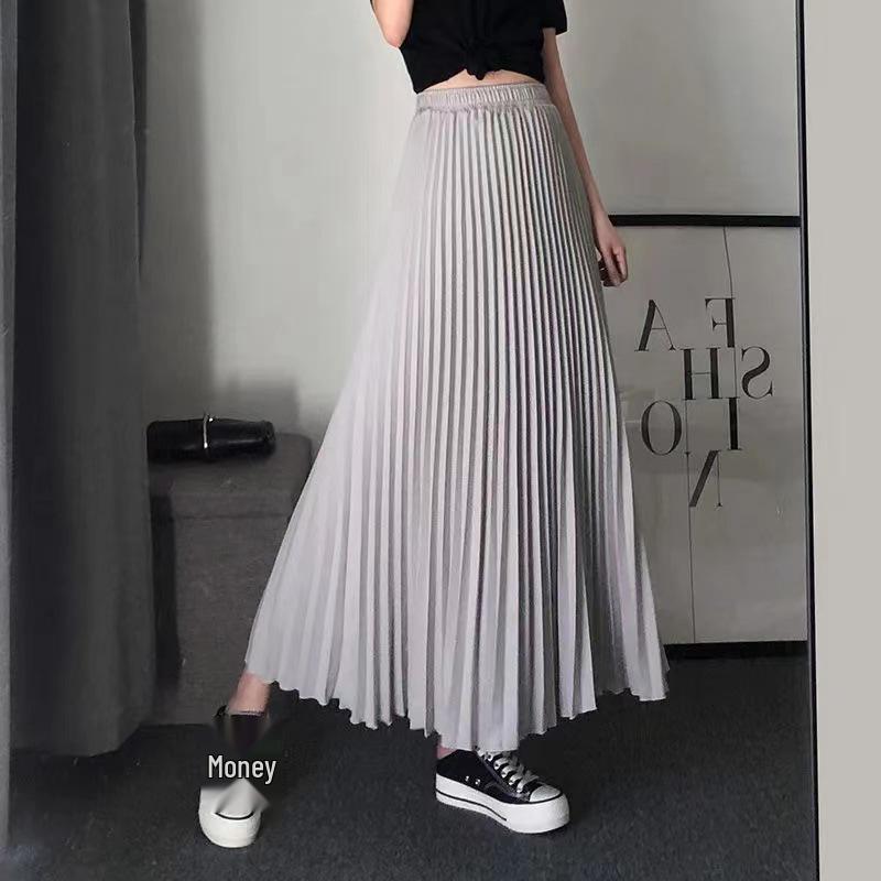 Dámská midi sukně z šifonu s vysokým pasem a plisováním - Červená áčková na léto