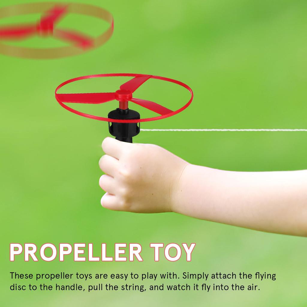 Toyvian Bambusová vážka Létající vrtule Tahací šňůrka Létající hračka Létající talíř UFO Hračka helikoptéra Plastová Lehká Létající helikoptéra Zábava Kempování