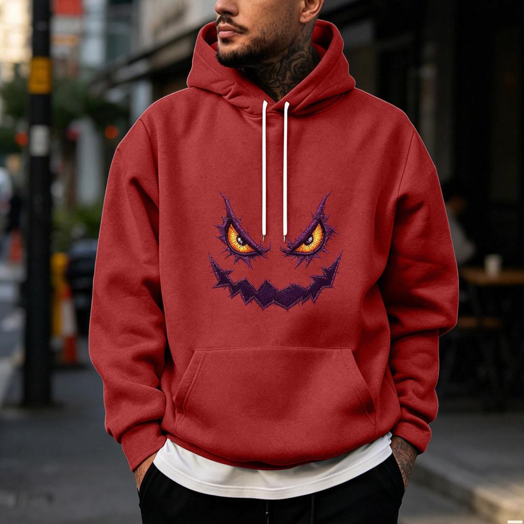 Men's Halloween Print Pullover Hoodie for Holiday Party and Cold