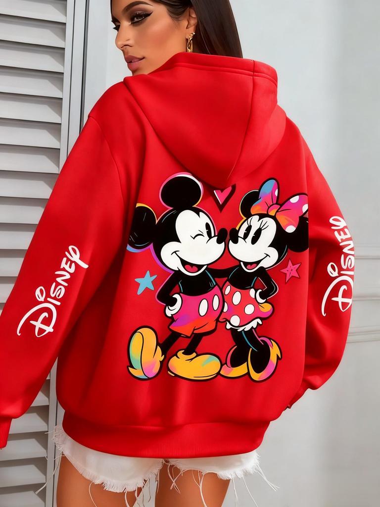 Disney Mickey Minnie Print Sweatshirt Women Men Autumn Winter Casual Loose Hoodie Vintage Cartoon Graphic Pullover Streetwear