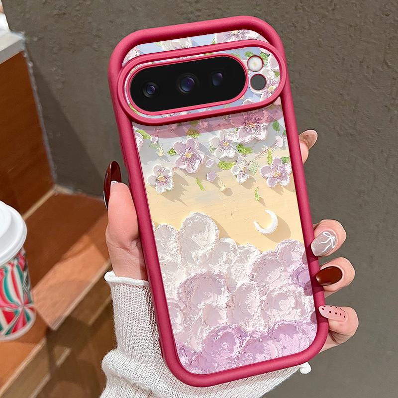 Oil Painting Flower Pattern Soft Phone Case For Google Pixel 9 Pro XL 8 Pro 8A Butterfly Print TPU Matte Shockproof Lens Protection Bumper Cover