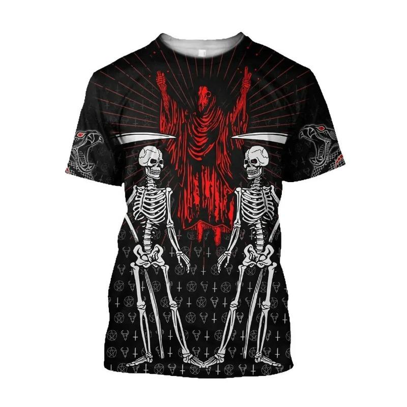 Summer  Devil Satan Print T-shirt 3D Men Short Sleeved Tee Shirt Fashion Harajuku Hip Hop Casual Unisex Streetwear