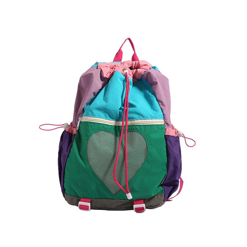 Schoolbag Japanese Ins Love Outdoor Drawstring Schoolbag Large Capacity Contrasting Color Bundle Mouth Bag Travel Camping Travel Backpack Female