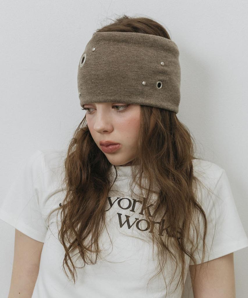 Newyorkworks Metal Eyelet Wide Hair Bandana_Brown