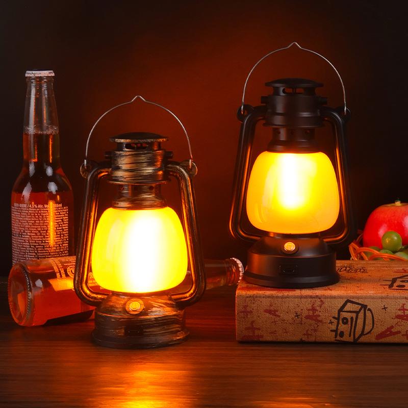 Cross-Border Retro Lantern: Charging Bar Table, Decorative Atmosphere, Outdoor Camping Desk Lamp
