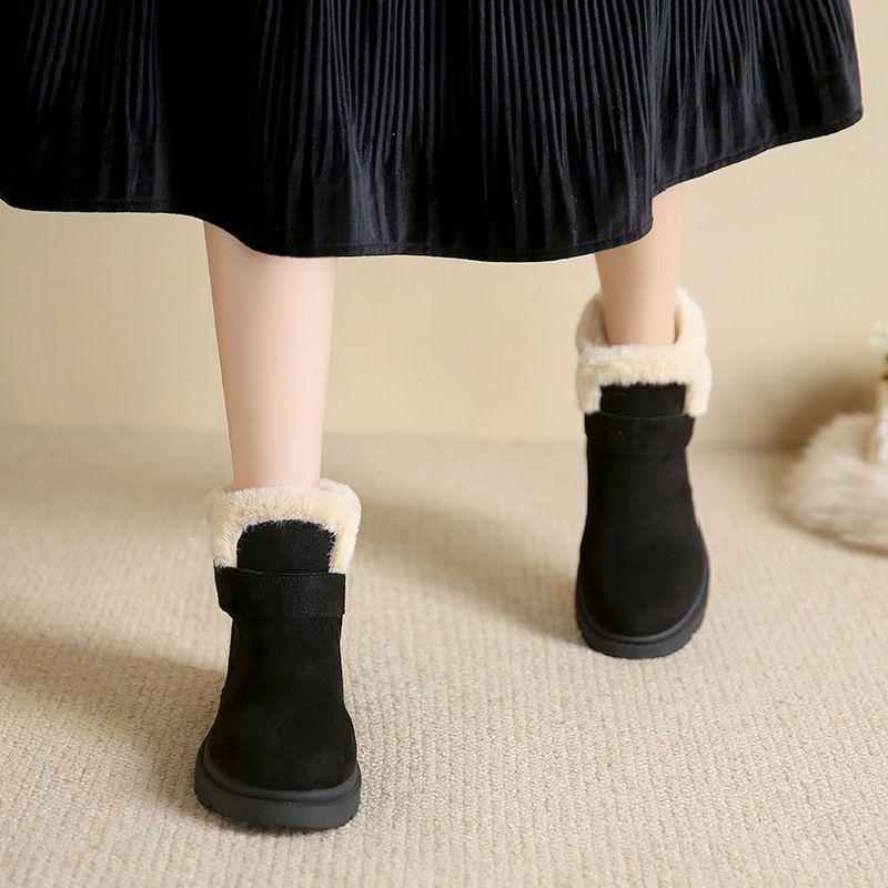 Women's Fur Mouth Large Size Soft Sole Winter Warm Fur One Snow Boots Padded Lined Ankle Boots Non Slip Hiking Casual Sports Cotton Boots
