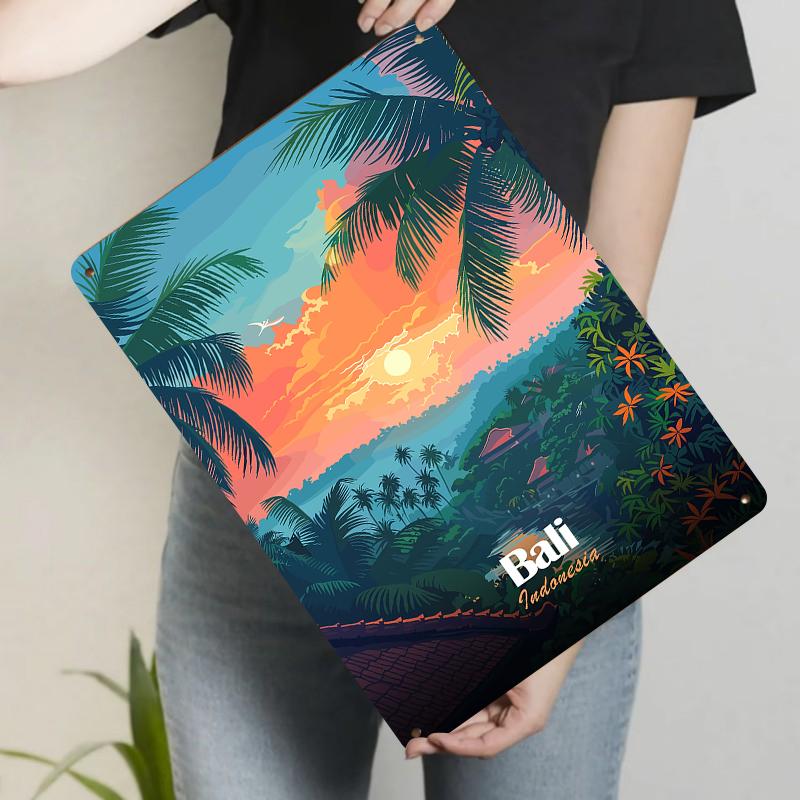 

Balinese Tropical Sunset Iron Wall Art Decor Indonesian Scenery Metal Painting for Living Room Home Decoration 20x30cm（7.8x11.8inch）