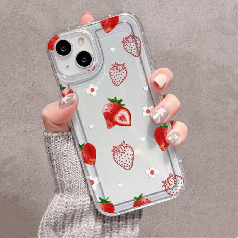 Redmi Note 13 11 12 Pro Plus 5G Summer Strawberry & Flowers Print Clear Case For Redmi Note 11S 12S 10 S Airbag Cover