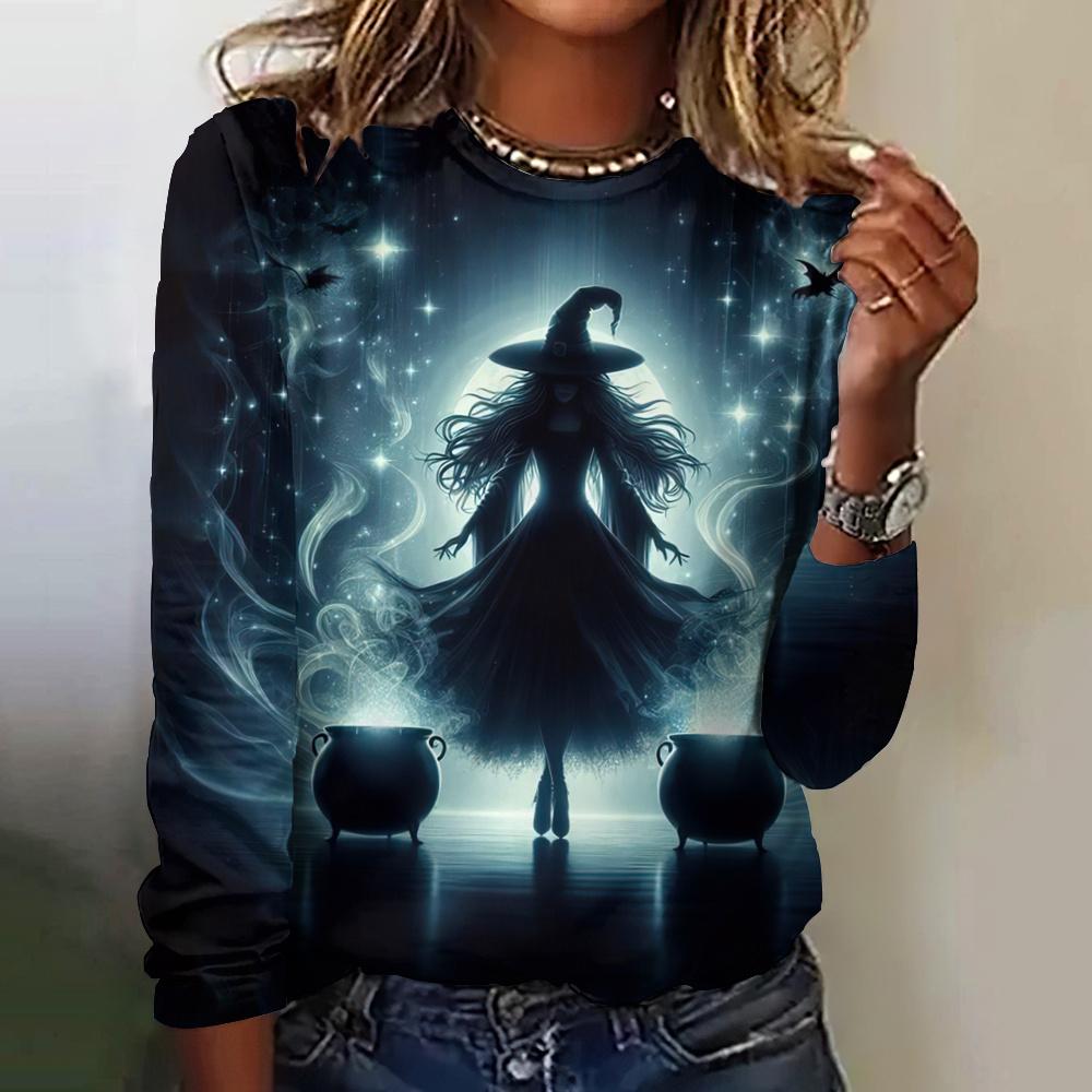 Halloweenské speciální oblečení Dámská podzimní/zimní trička Bláznivý přízrak Dlouhý rukáv Imitace bavlny Tričko Kulatý výstřih Topy Ne