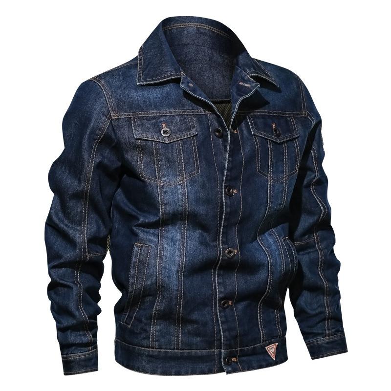 New casual men's denim jacket plus size men's multi-pocket lapel jacket men's