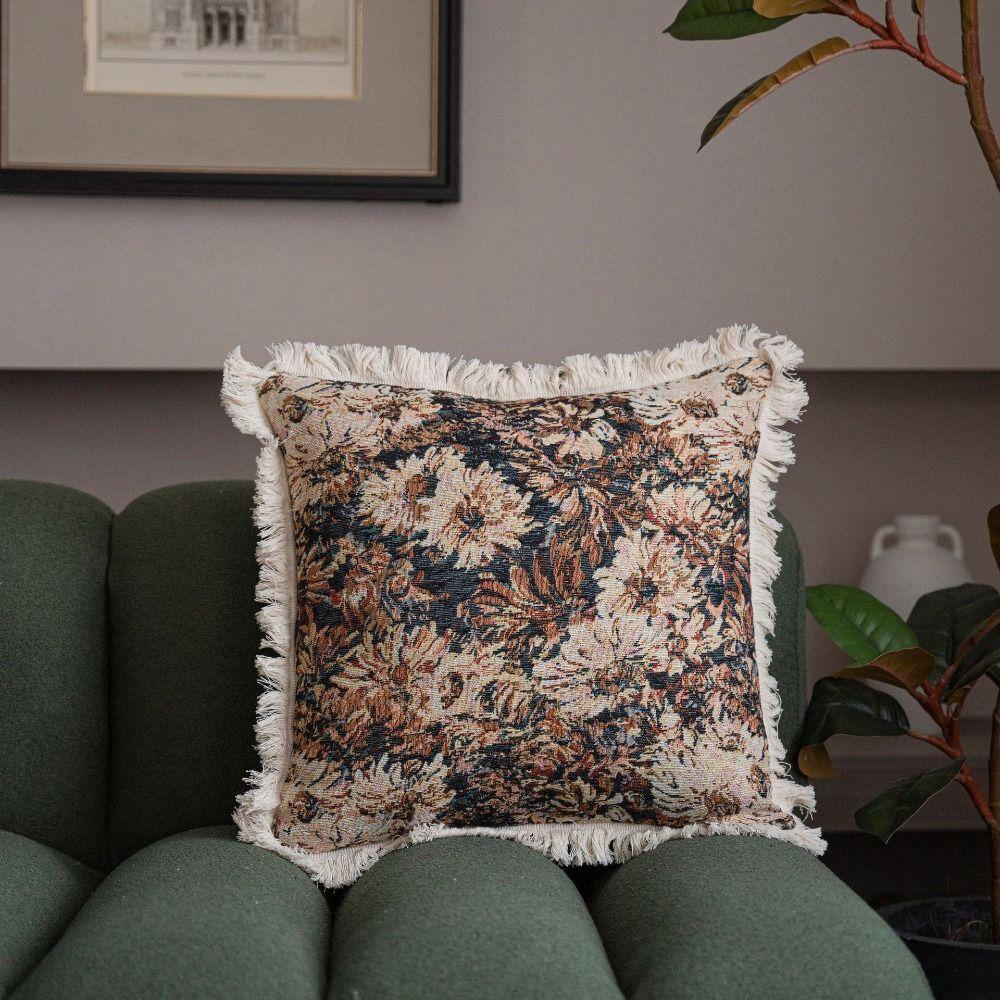 Oil Painting Jacquard Throw Pillowcase Tassel Cushion Cover Comfortable Throw Pillowcover  Sofa/Bed