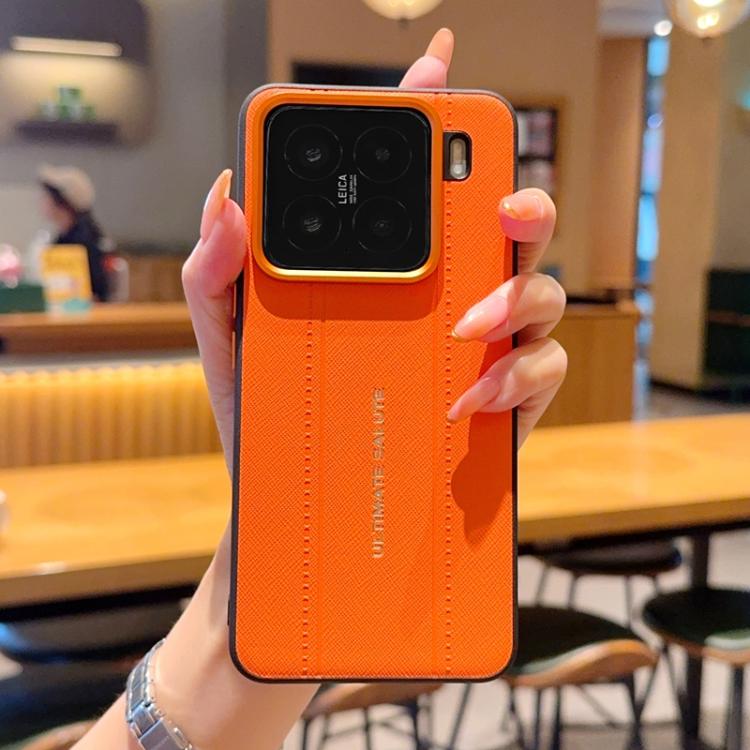Metal Camera Lens Frame Buttons Vegan Leather Phone Case For Xiaomi 14 Ultra, Shockproof Protective Cover