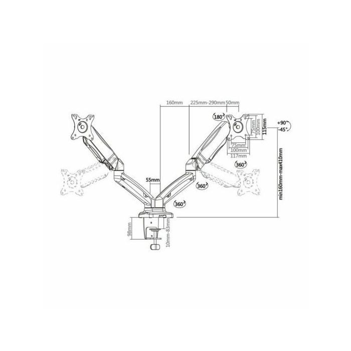 Bordstativ - Aisens - DT27TSR-045 - Tiltbart - VESA 100x100 - 6,5 kg maks