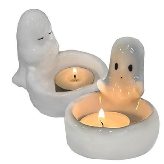 

Подсвечник с привидением на Хэллоуин, жуткий, согревающий руки, мультяшный призрак, подставка для свечей, подставка для свечей, центральный элемент A