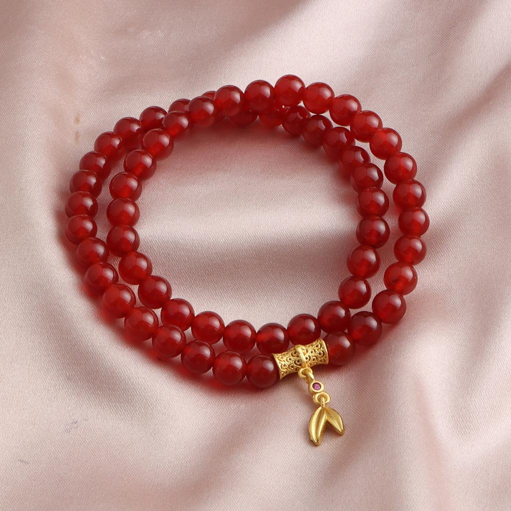 Bracelet Agate Double Ring Bamboo Pigeon Blood Red Single Ring Crystal Bracelet Stylish Simple Commuter Dopamine