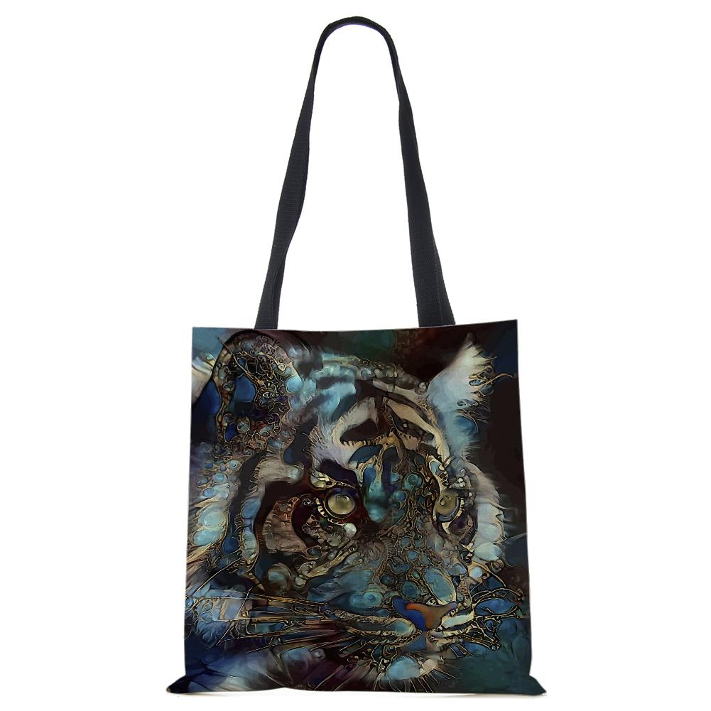 Spaudinys ant drobės nešiojamas ant peties krepšio leopardo pelėda, daugkartinio naudojimo laisvalaikio pirkėjo rankinė 2022 m. Moterų kelionių mokyklos sulankstomi paplūdimio krepšiai