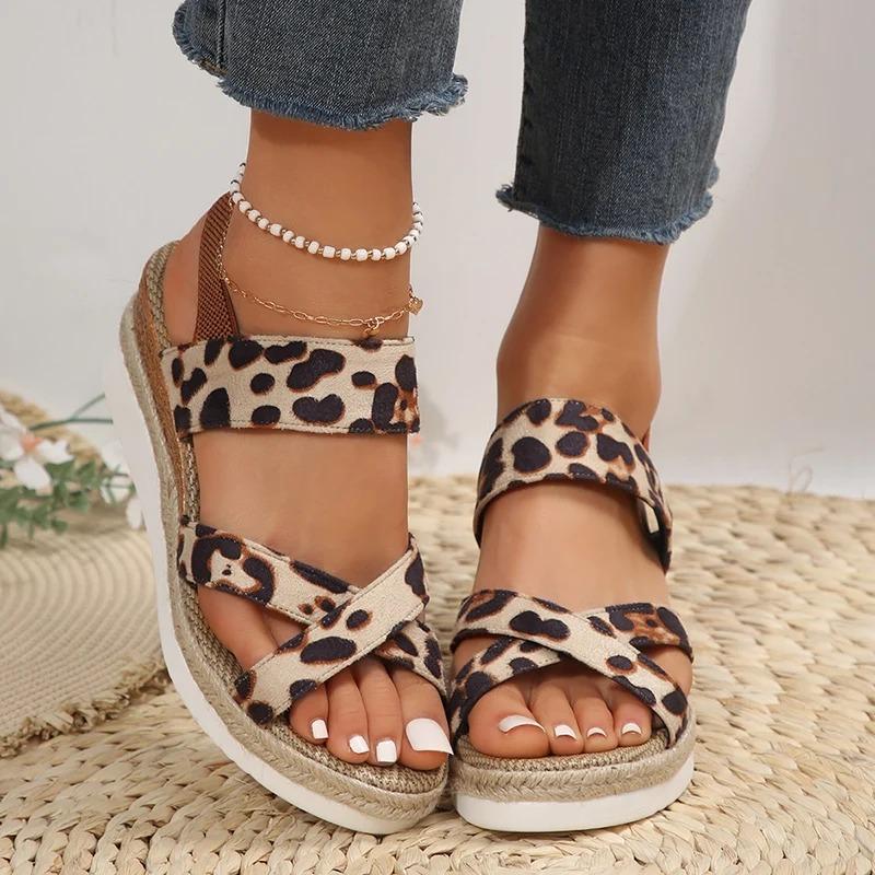 Fashion Leopard Platform Sandals for Women Open Toe Thick Bottom Summer Sandals Woman 2024 Outtdoor Non-Slip Espadrilles Shoes Sandalias