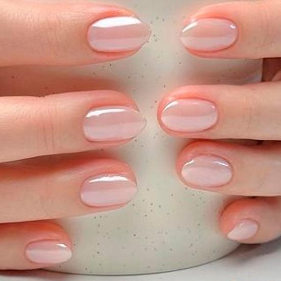 24 stk. Nude Press-on Negle til Kvinder, Korte Ovale Naturlige Klæbe-på Falske Negle, Glinsende Fuld Dækning Lim-på Falske Negle, DIY Manicure Forsyninger