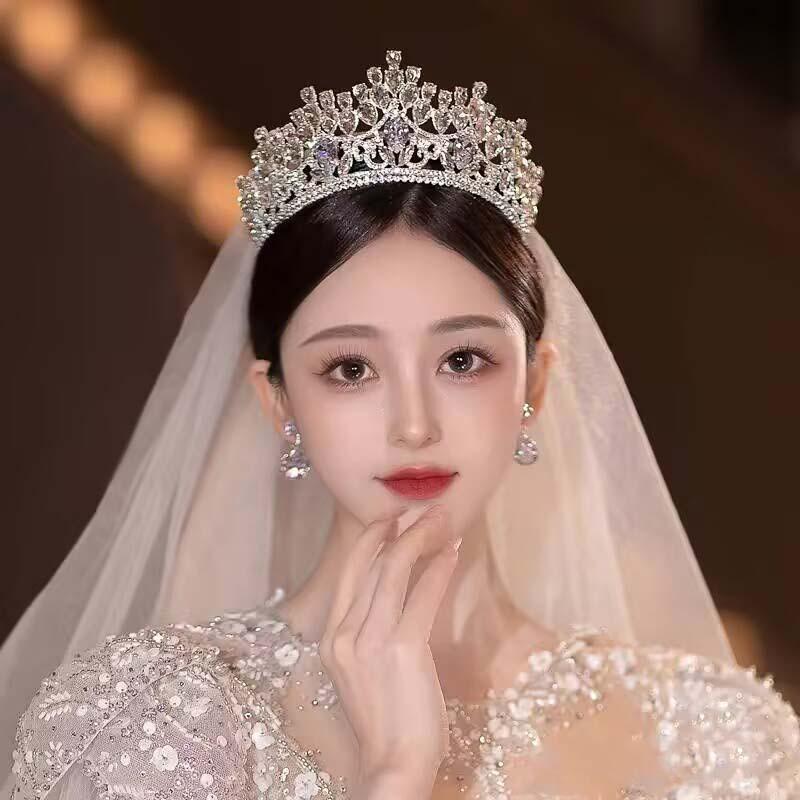 European and American Light Luxury Bride's Crown Shining Crystal Headwear  Princess Birthday Style Crown Wedding Beauty Pageant Accessories