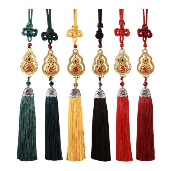 Chinese Style Gourd Car Hanging Decoration Rotatable Fu Character Gourd Tassels Car Rearview Mirror Charm Feng Shui Ornament Pendant Accessories