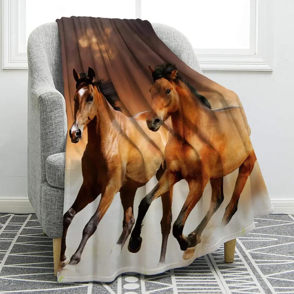 Horse Floral Blanket Animal Flower Pattern Print Throw Blanket Super Soft Comfortable Lightweight for Living Room for Kids Teens