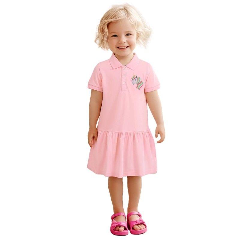 European and American Girls' Unicorn Dress Summer Kidsren's Short-Sleeved Lapel Polo Dress Baby Girl Pure Cotton Dress