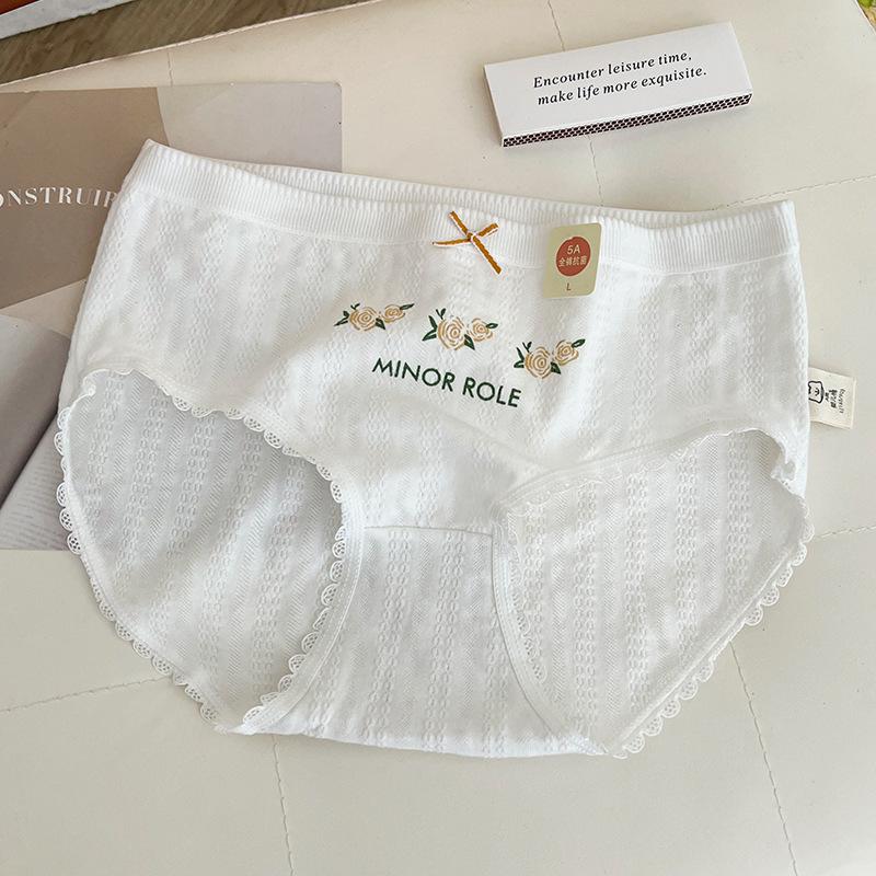 

Women s Mid-Waist Floral Lace Cotton Panties - Breathable, Soft, Full Coverage M (35-45 kg)