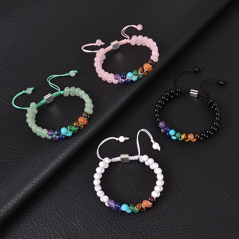 European & American Fashion Malachite Double-Layer Tree of Life Bracelet with Seven-Color Stones