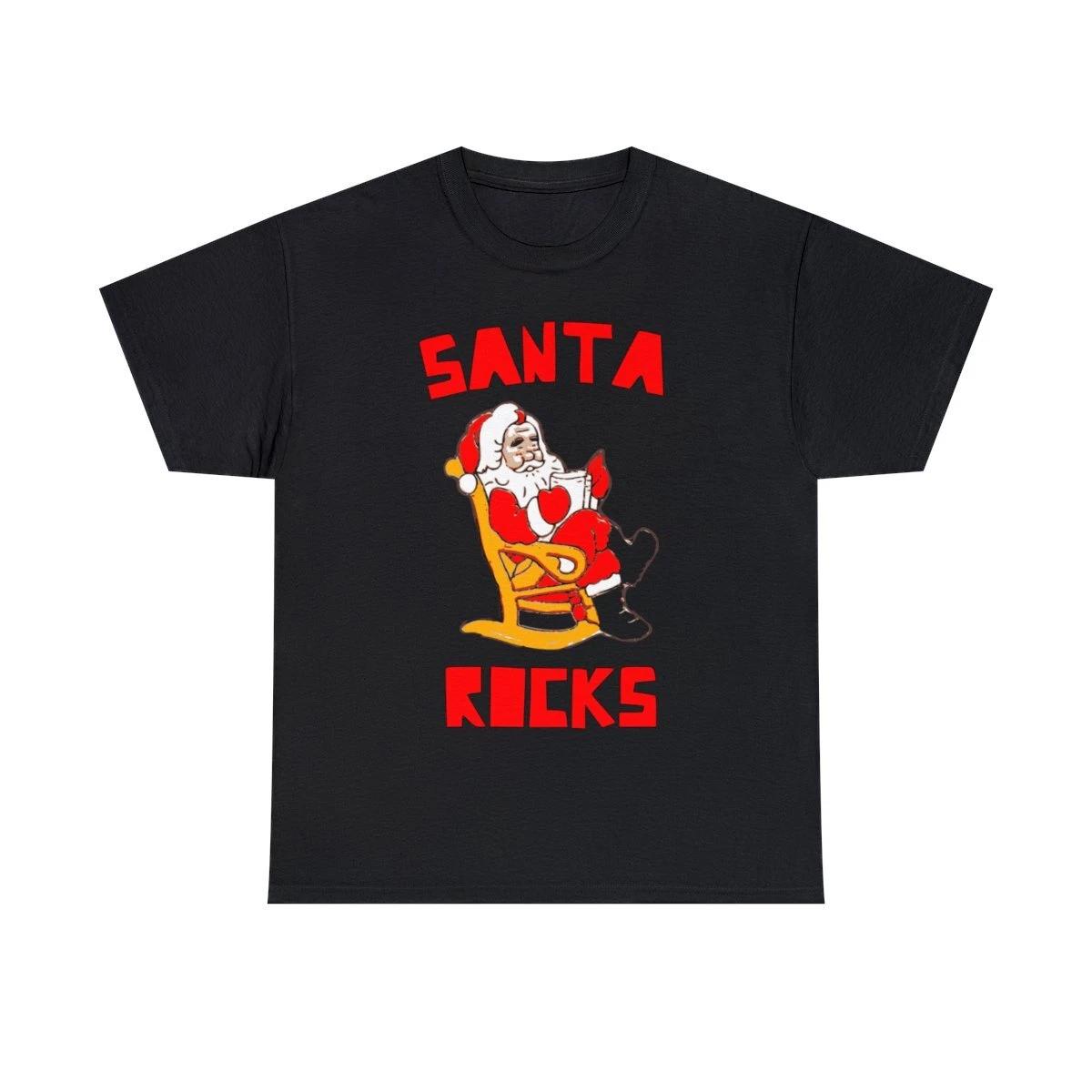Santa Rocks Funny Christmas Graphic Tee Shirt, S-5XL L