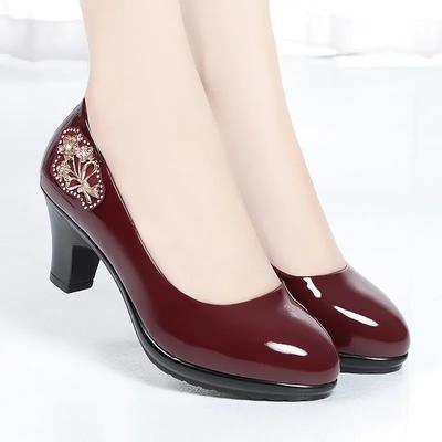 Fashion Comemore Office Square Heel Shoes Spring 2025 Lady Fashion Comfy Shoes Zapatos De Mujer Women Red Sweet Black Pu Leather Pumps