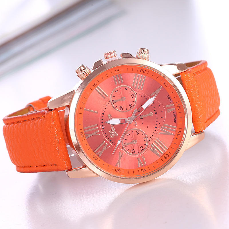 Elegante orologio al quarzo da donna Geneva con cinturino in pelle Orologio da polso elegante e casual per l'uso quotidiano