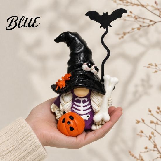 Spooky Halloween Garden Statue Gnome Figurine Small Resin Dwarf Table Decoration Pumpkin Decoration Bat Skull for Tiered Tray Tabletop Home Decor