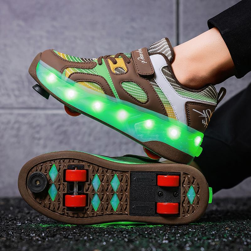 Kid's Luminous Sneakers Led Light Shoes Children's /Boys /Girls USB Charging Glowing Wheels Parkour Roller Skate Shoes