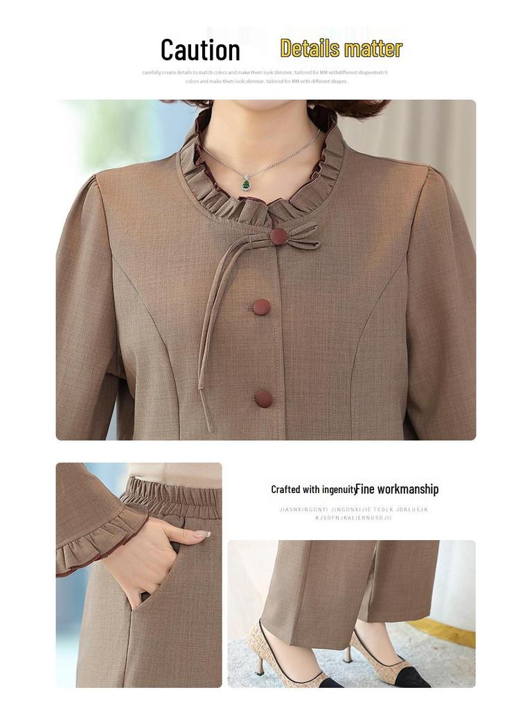 2025 Frühling Modisches Zweiteiliges Jacken- & Hemden-Set für Frauen mittleren Alters