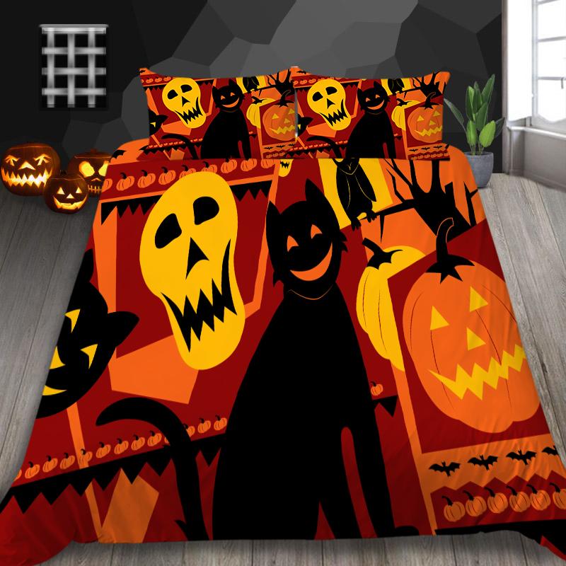 Halloweenská domácí sada povlečení s dýňovým vzorem lampy povlak na přikrývku a povlak na polštář 2/3 plné velikosti pratelné pohodlné povlečení