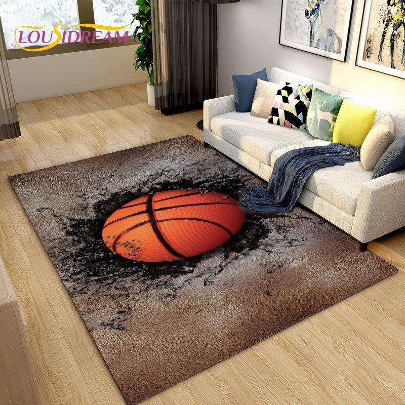3D Basketball Basketball Cour Area Rug,Carpet Rug for Living Room Bedroom Sofa Doormat Decoration,Kids Play Non-slip Floor Mat