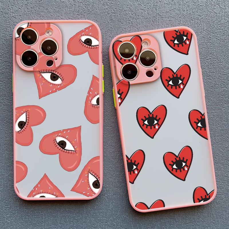 Fashion Lucky Love Heart Evil Eye Print Phone Case for IPhone 16 11 12 13 14 Pro Max Mini 15 14 7 8 Plus SE2 X XR XS Back Covers