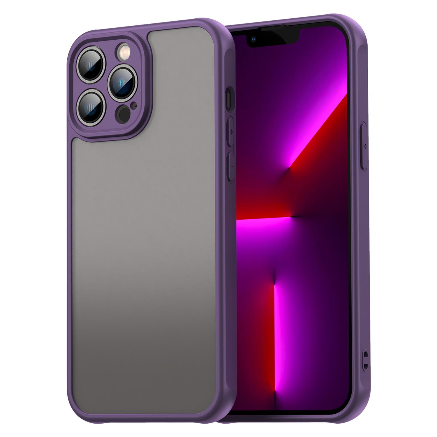 

For iPhone 13 Pro Max Case Drop Proof Airbags Frosted Translucent PC+TPU Phone Back Cover Purple
