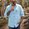 Men's Casual Workwear Denim Shirt Solid Color Washed Button Up Long Sleeve Shirt with Dual Chest Pockets