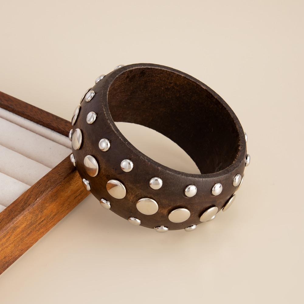 

Stackable Chunky Bangle Bracelet Wooden Wide Bangle New PuRui Hyperbole Bracelet Women коричневий