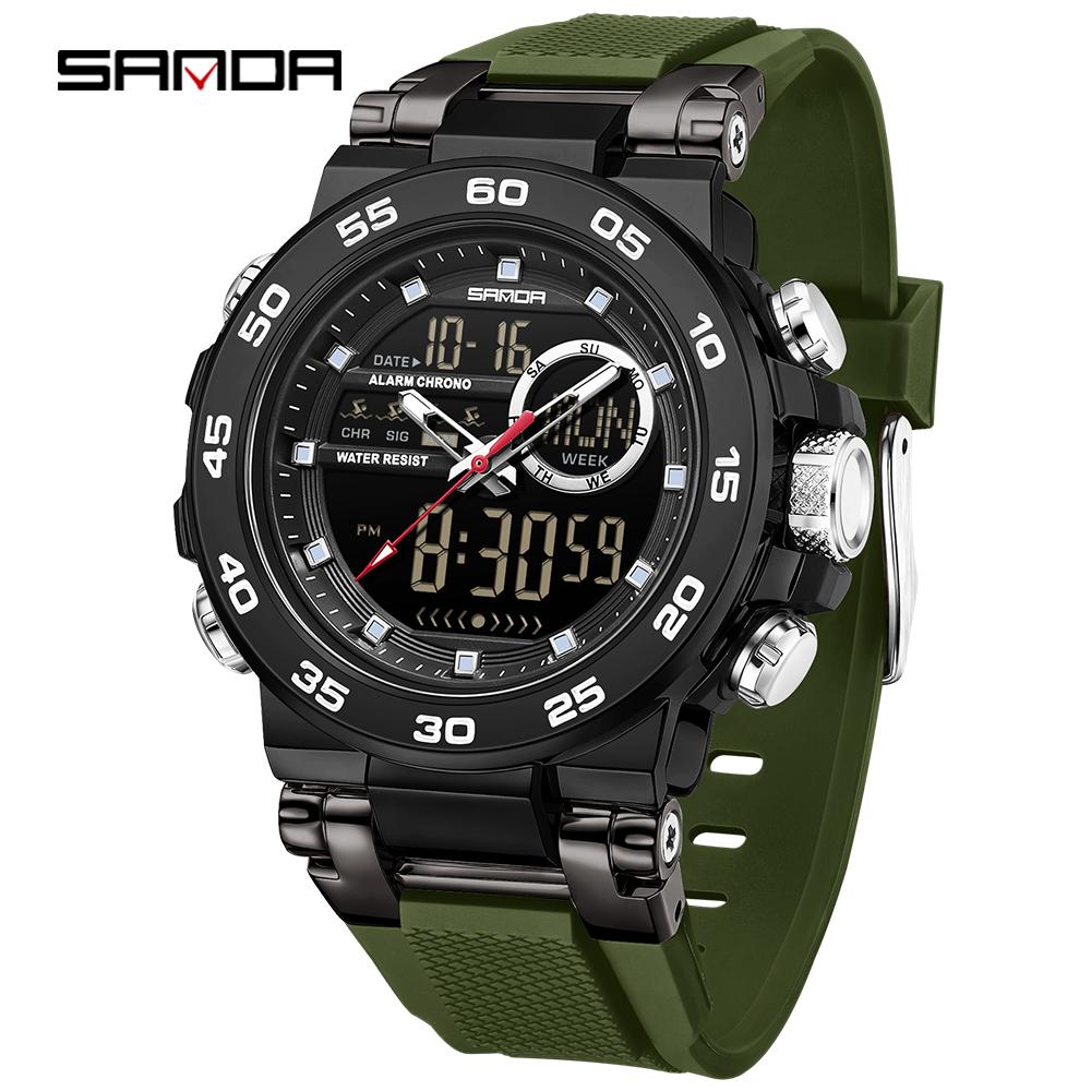 SANDA 6296 Three Pin Men's Electronic Watch Fashionable Men's Electronic Watch Sports Multifunctional Waterproof Large Dial
