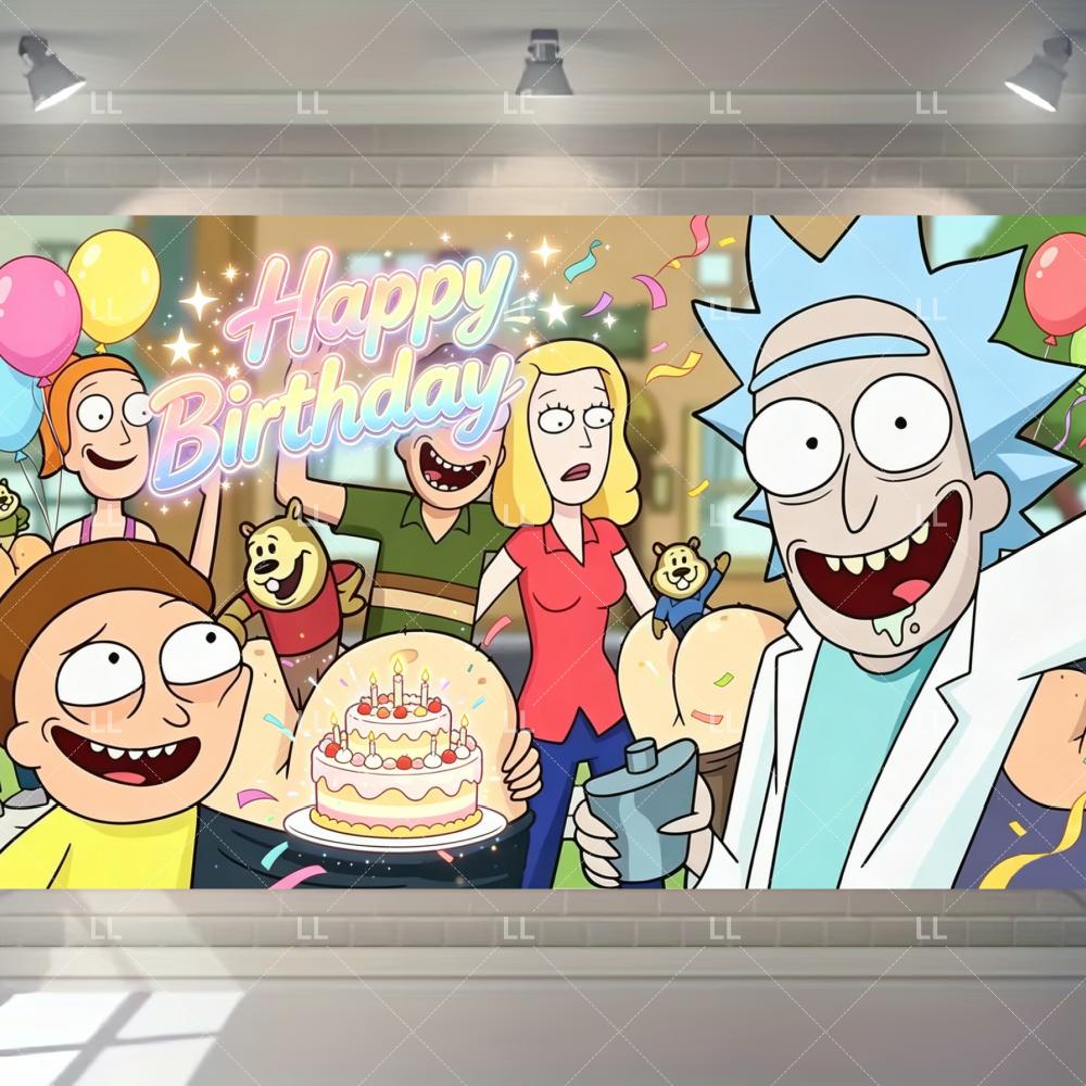 Rick And Morty Fans Child Birthday Party Decoration Anime Character Cake Topper Balloon Set Baby Shower Banner Adults Kids Gift