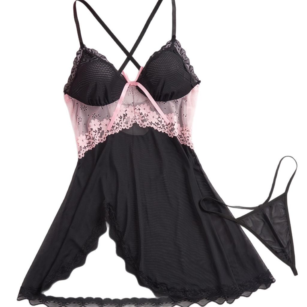 Europe and the United States popular perspective lace mesh suspender nightdress two-piece set