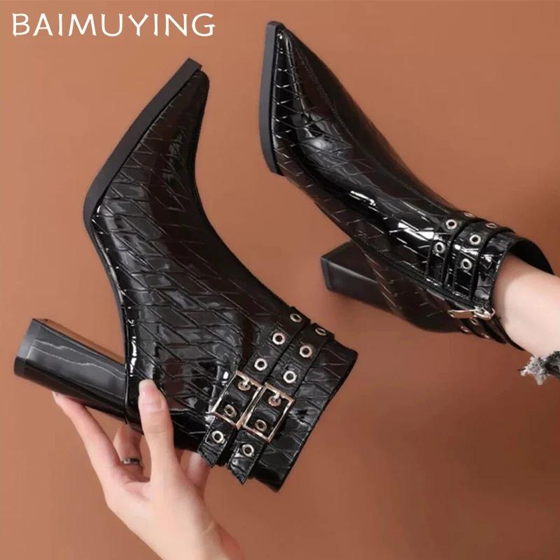 High Heels Ankle Boots Women Pointed Toe Sexy Chunky Leather Shoes Woman 2024 Trend Winter Goth Fashion Snow Chelsea Botas Mujer