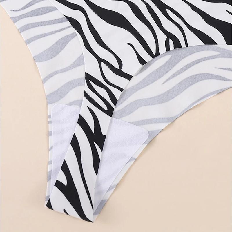 Tanga Sexy Fără Cusături pentru Femei, Talie Joasă, Mătase de Gheață Respirabilă, Imprimeu Leopard, Chiloți Moi
