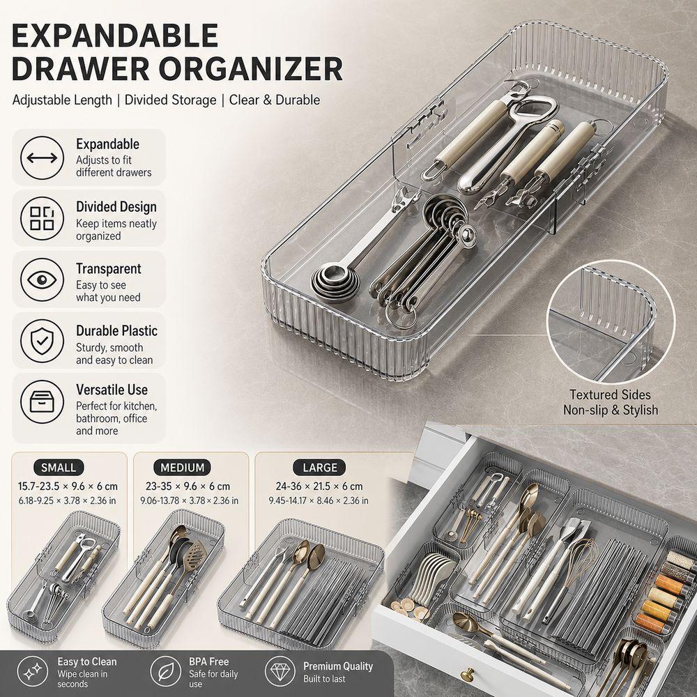 Divided Drawer Tray Transparent Drawer Storage Bin Multifunctional Divider Box